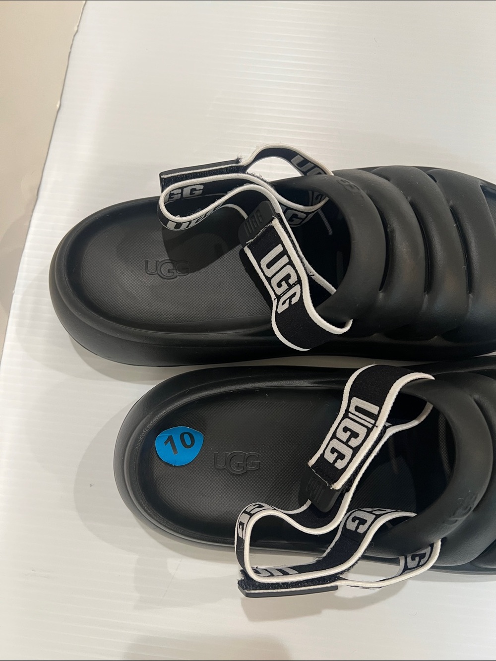 New UGG Women’s Black Slide Sandals with Logo Heel Strap in Size 10 - Picture 2 of 5